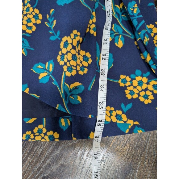 J CREW 0 Wrap Dress Navy Blue Golden Floral Print Knee Length Yellow V Neck 180 - Picture 8 of 8